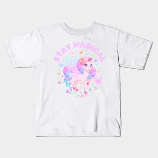 Stay Magical beautifu8l Unicorn With Flowers and stars Kids T-Shirt